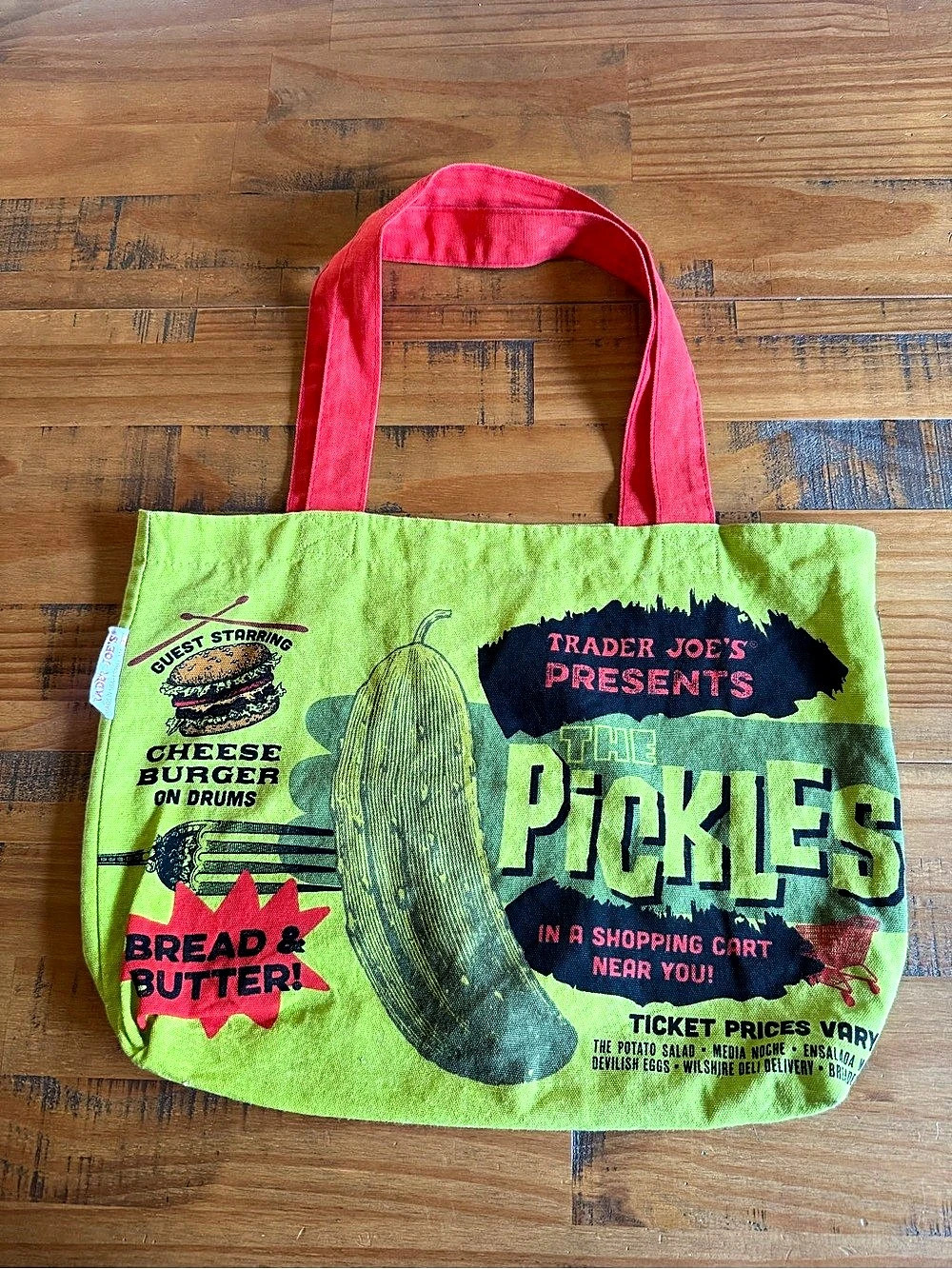 Trader Joe's Pickle-Themed Reusable Tote Bag in Green & Red